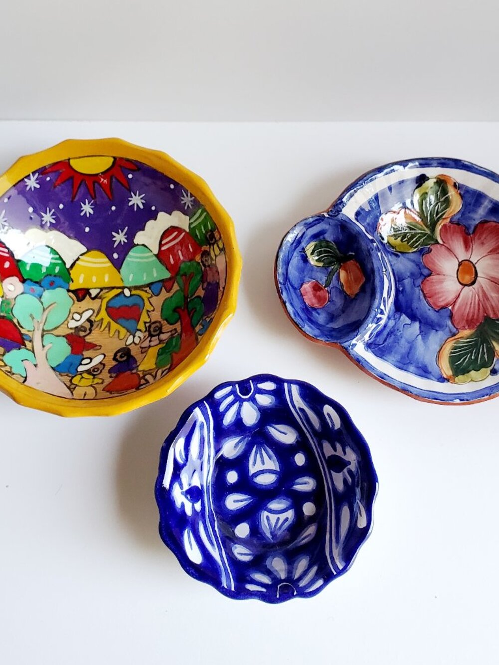 Clay Pottery Bundle Lot of 3 Small Trinkets Bowls Made in Mexico & Portugal